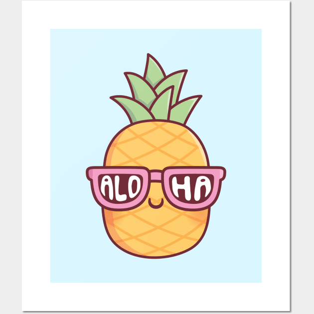 Cute Pineapple With Aloha Sunglasses Wall Art by rustydoodle